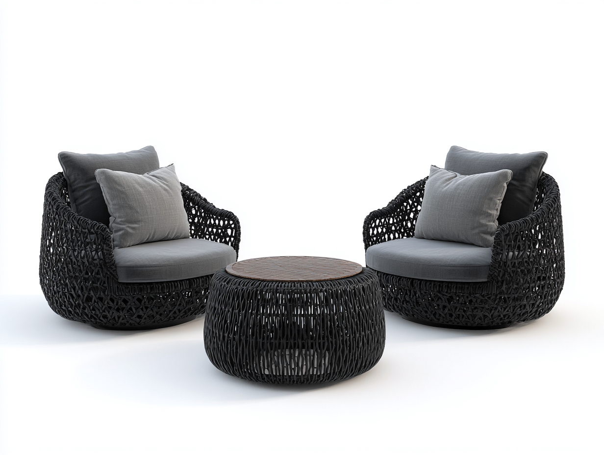 Ensemble table et chaises d'extérieur résine tressée 75x70x75 cm - noir/gris- design moderne-Nestuse