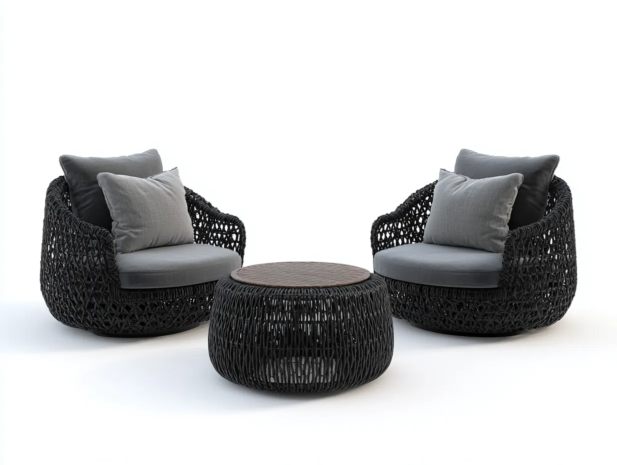 Ensemble table et chaises d'extérieur résine tressée 75x70x75 cm - noir/gris- design moderne-Nestuse