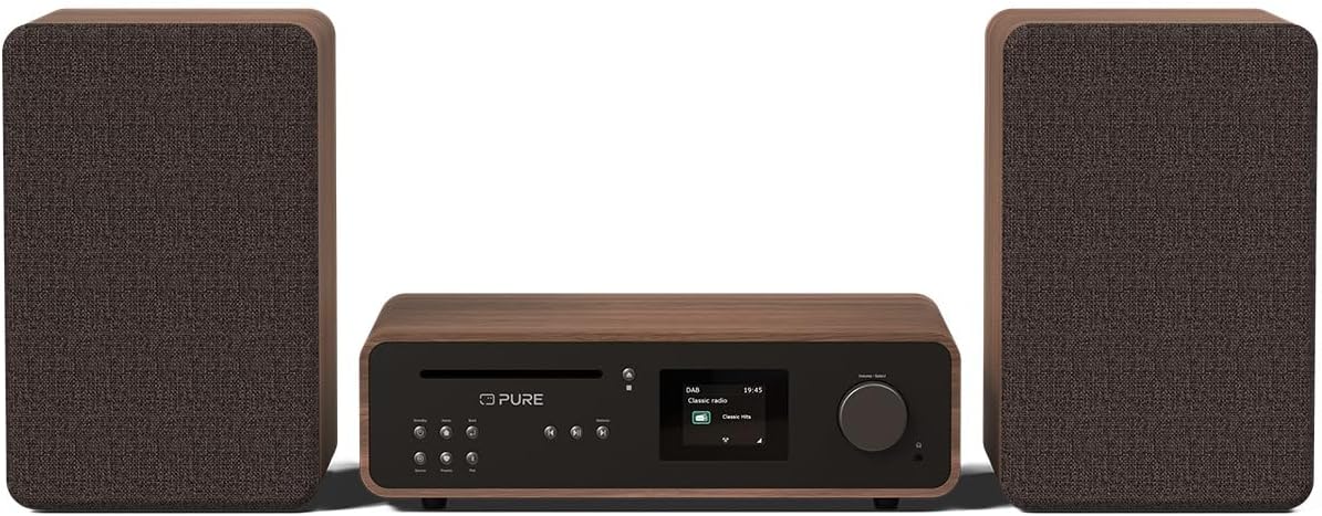 Système de Musique HiFi stéréo Classique - Radio Internet, Dab+/FM, Bluetooth 5.2, Lecteur CD, USB, Spotify Connect, AUX, entrée Optique, Son stéréo 100 W - Coffee Black/Walnut
