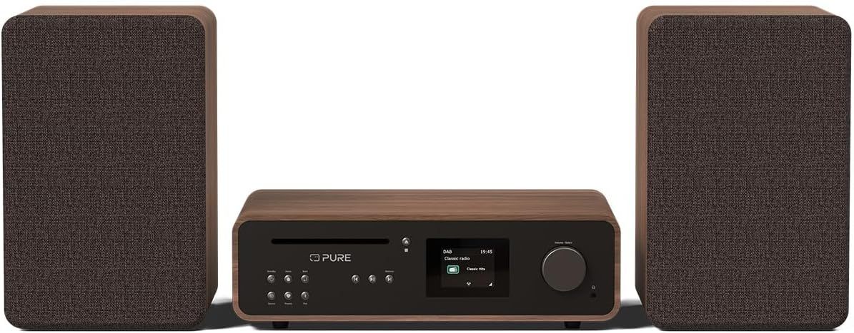 Système de Musique HiFi stéréo Classique - Radio Internet, Dab+/FM, Bluetooth 5.2, Lecteur CD, USB, Spotify Connect, AUX, entrée Optique, Son stéréo 100 W - Coffee Black/Walnut