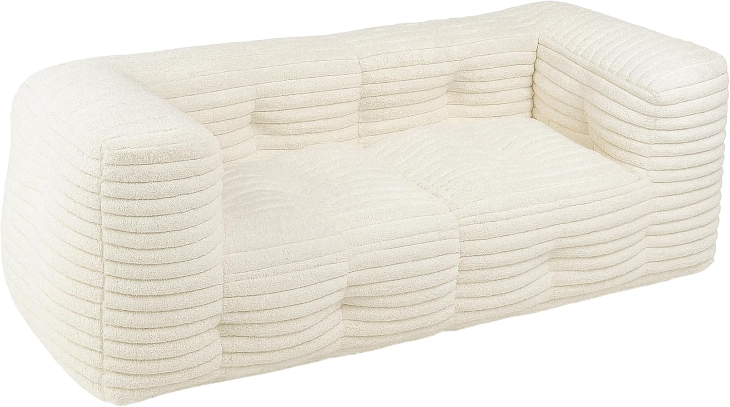 Bananair - Canapé 3 Places Modulable Fourrure Côtelé Synthétique - Doux & Confortable - Rembourrage Mousse & Fibre - Canapé Pouf Innovant, 2 Parties Détachables (Blanc)