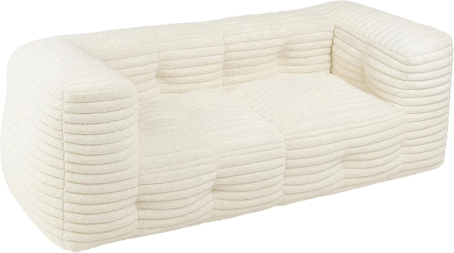 Bananair - Canapé 3 Places Modulable Fourrure Côtelé Synthétique - Doux & Confortable - Rembourrage Mousse & Fibre - Canapé Pouf Innovant, 2 Parties Détachables (Blanc)