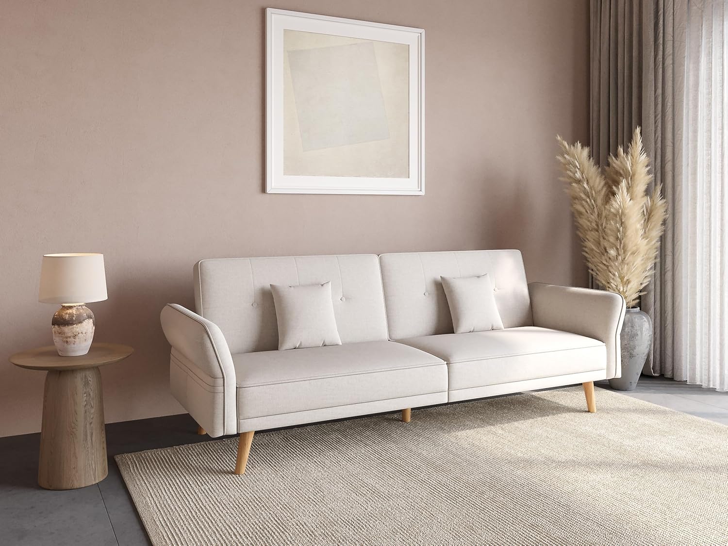 DecoInParis Canapé clic clac 3 Places en Tissu Beige Chili