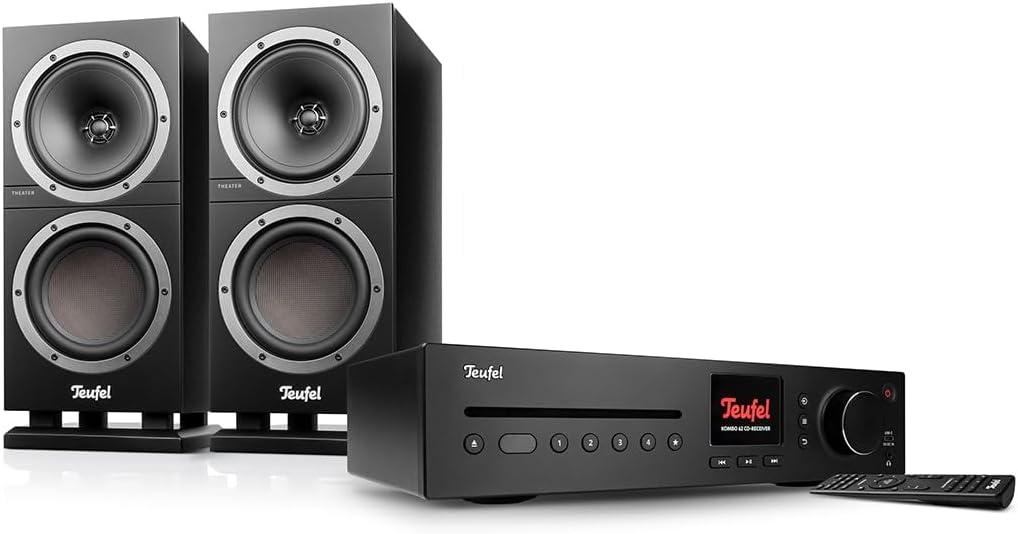 Teufel Theater 500S KOMBO 2 Sound System - Système de Haut-parleurs stéréo Hi-FI avec Bluetooth aptX, WiFi, Premium Sound, Radio numérique Dab+, récepteur CD (Noir)