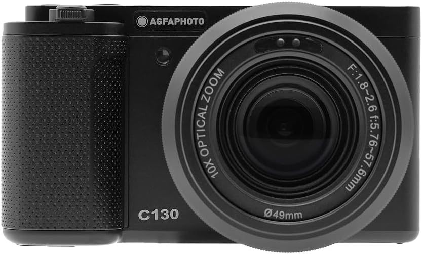 AgfaPhoto Realishot C130 - Appareil Photo Numérique Compact, Capteur CMOS, Écran Tactile LCD 2,8", Stabilisation d'image, Autofocus, Mémoire Externe SD, Batterie Rechargeable - Noir