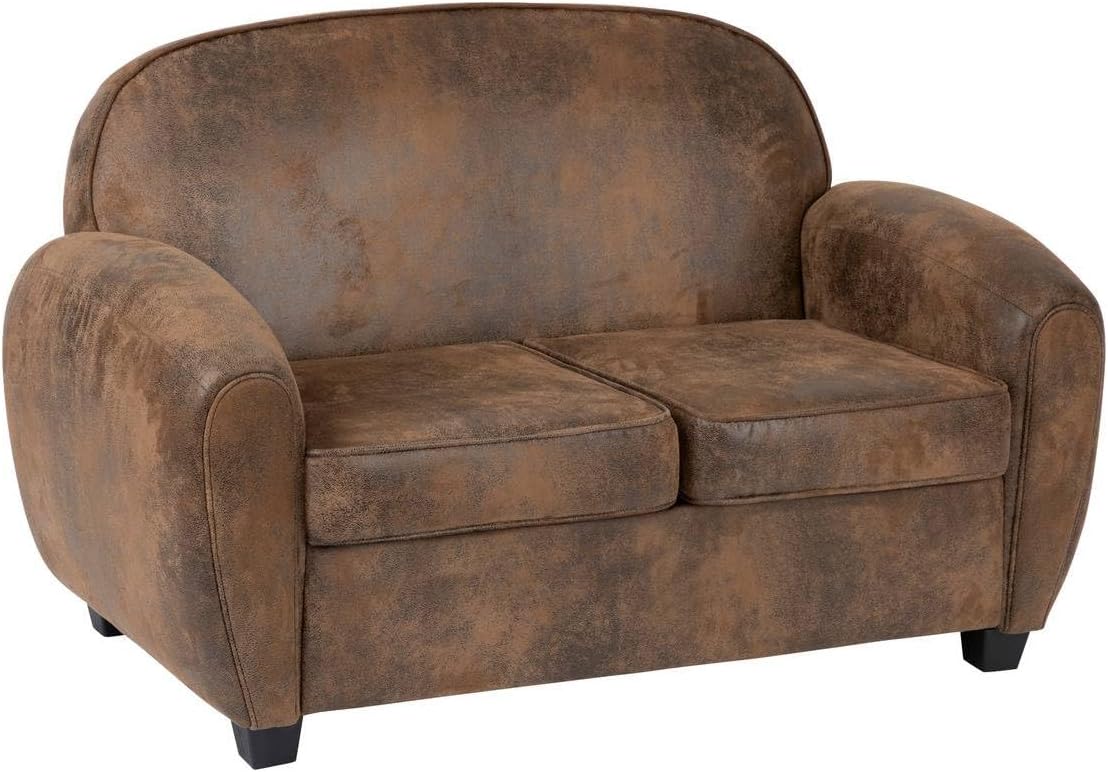 Atmosphera - Banquette Club Stanis 2 Personnes - Marron Effet Cuir Vieilli, L 133 cm - Canapé pour Salon, Bureau