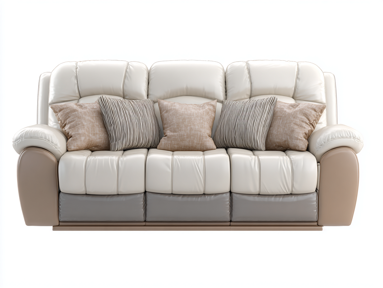 Canapé 3 places en cuir synthétique 210x95x95 cm - blanc/marron clair/gris - avec assise capitonnée