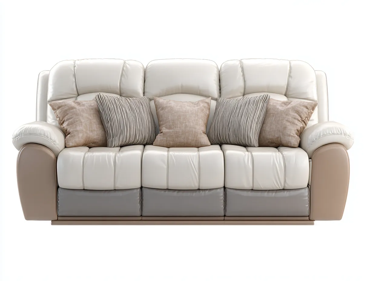 Canapé 3 places en cuir synthétique 210x95x95 cm - blanc/marron clair/gris - avec assise capitonnée