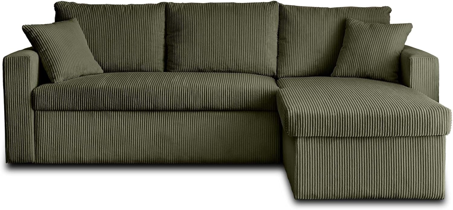 Bestmobilier - Canapé d'angle Convertible avec Coffre Réversible Cyrus en Velours Côtelé - Canapé Lit - Sofa Vert 4 Places - Angle Droit - ou Gauche - Salon