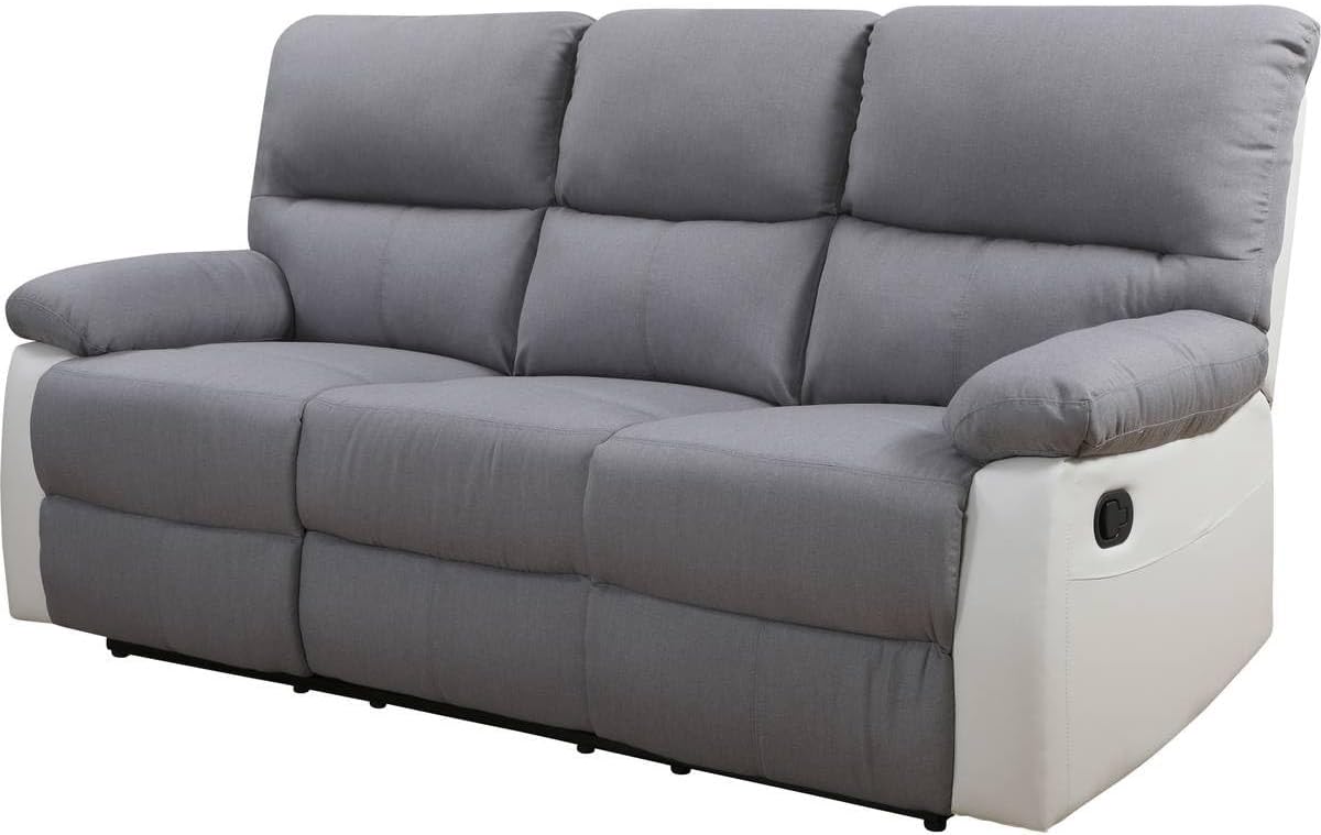 Habitat et Jardin - Canapé Relax en Simili et Tissu Lincoln 3 Places Blanc et Gris Clair - Fauteuil Relax Design Moderne - Canapé Inclinable Résistant et Confortable