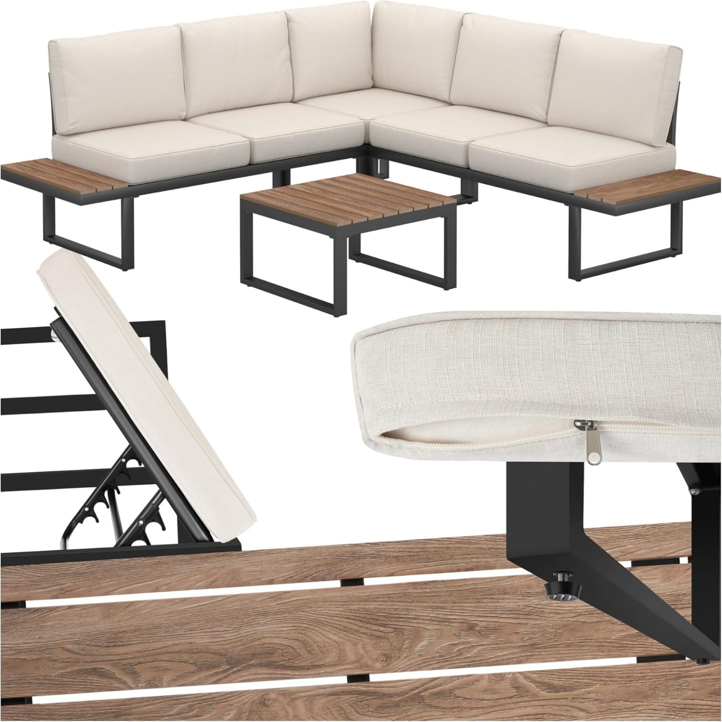 TecTake Ensemble Salon de Jardin Exterieur 5 Personnes en Aluminium Canapé 5 Places & Table de Jardin, Coussins épais Inclus, Mobilier pour Amenagement Balcon Terrasse Veranda