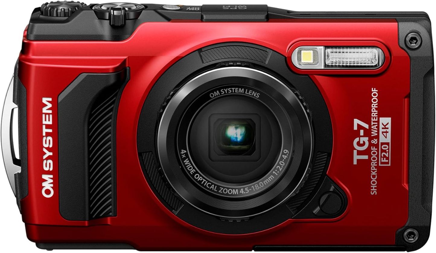 OM SYSTEM Tough TG-7 Rouge, 12 MP, étanche, Antichoc, Modes de Prise de Vue sous-Marine et Macro, vidéo 4K, Zoom 4X Grand-Angle (successeur Olympus TG-6)