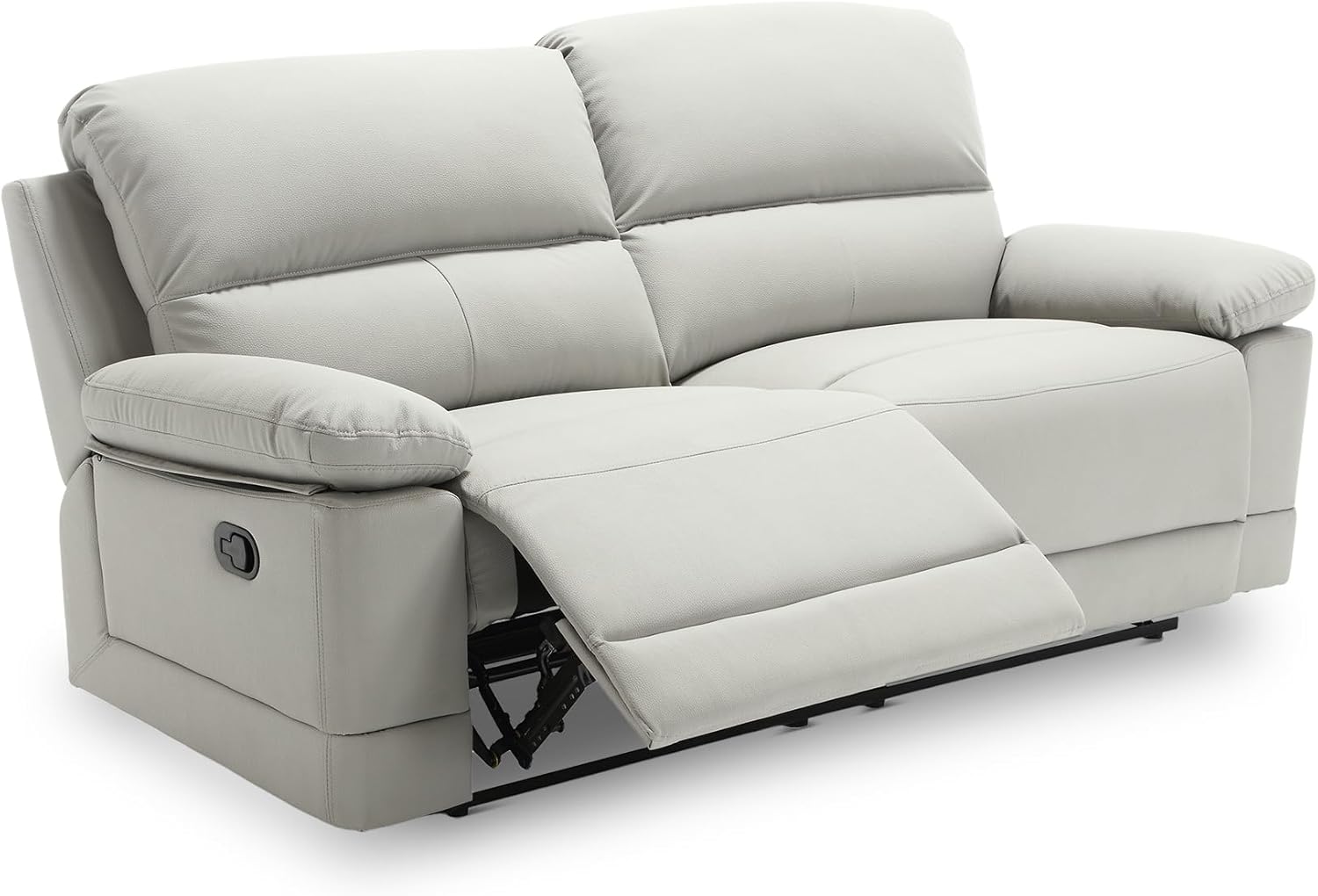 Mobilier-Deco Denys - Canapé 2 Places Relax Manuel Simili Cuir Gris Clair