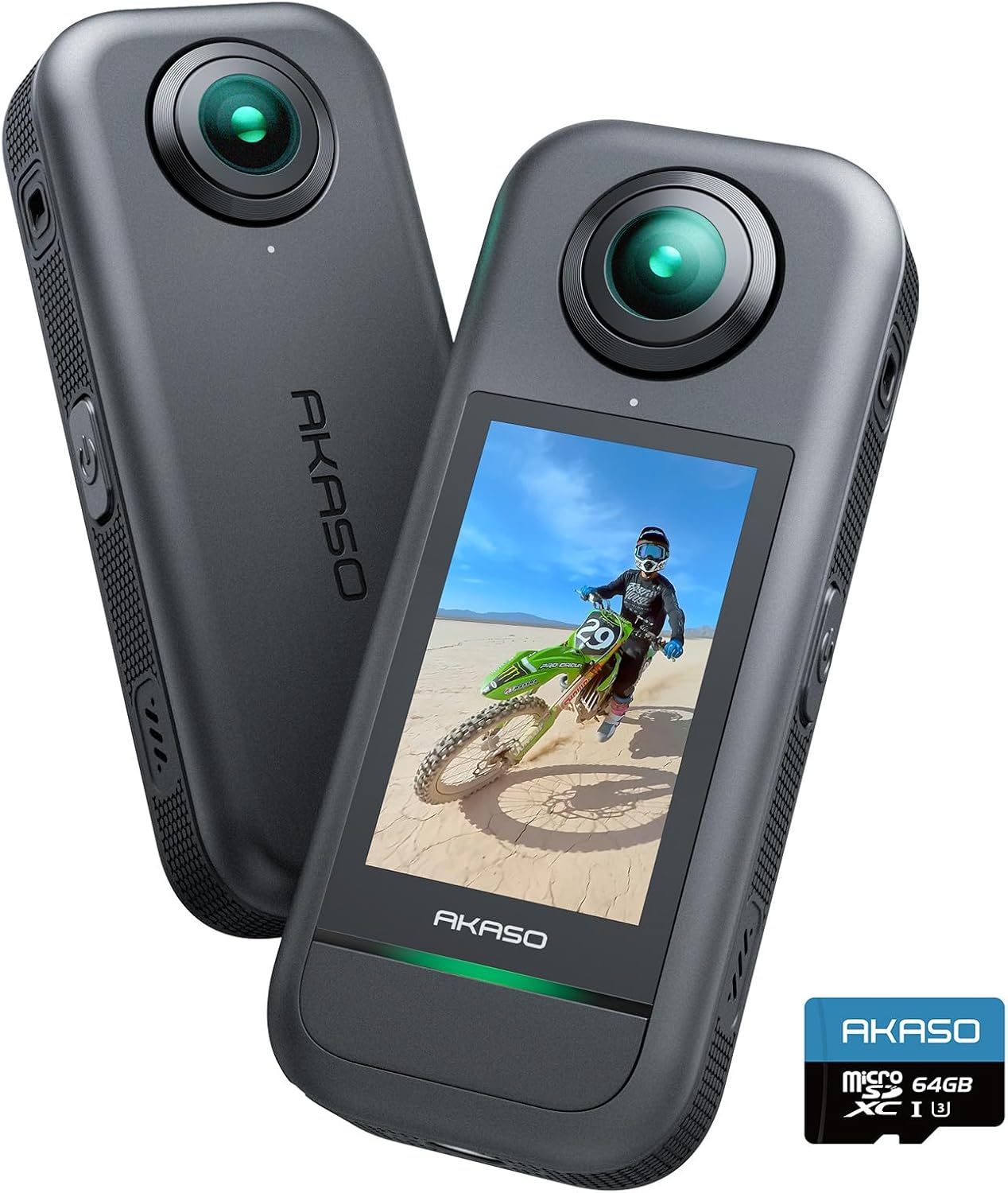 AKASO 360 - Camera Sport à 360° avec Carte Mémoire 64 Go, 5.7K 360 Vidéo, Capteurs 48MP 1/2", 72MP Photo, SuperSmooth, 2.29" Écran Tactile, Effet Selfie Stick Invisible, Horizon 360° Lock, Suivi AI