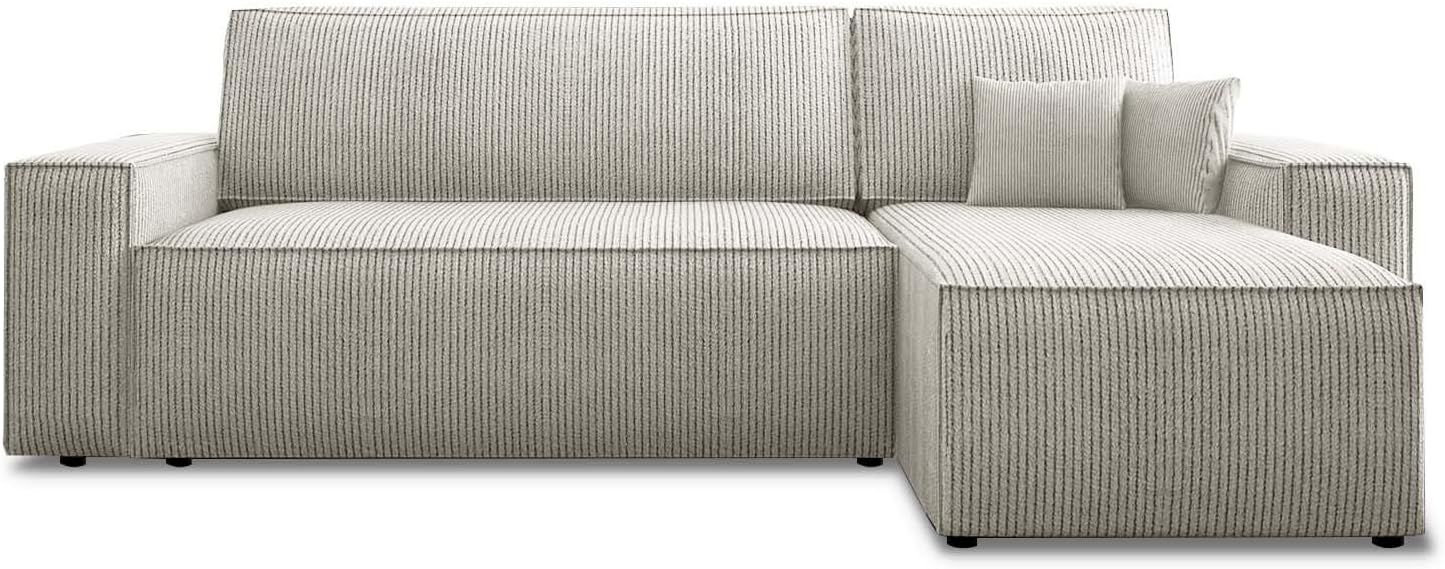 INTENSE DECO Canapé d'angle Convertible réversible Lorenzo en Velours côtelé Beige