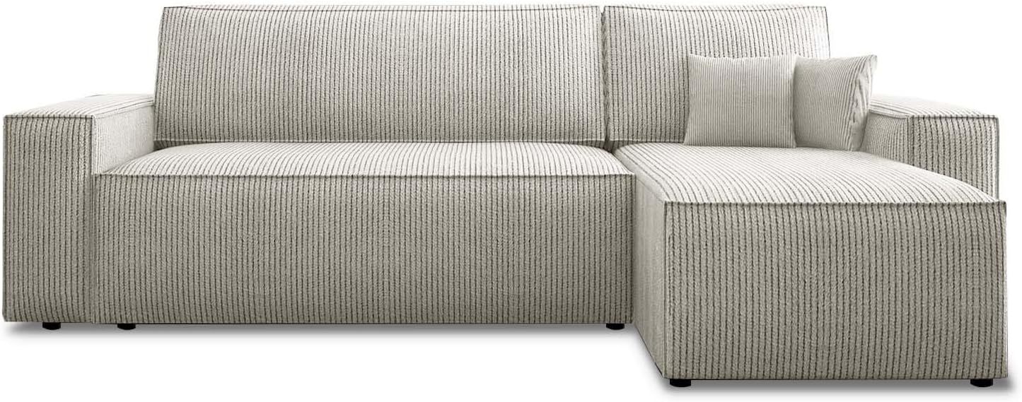 INTENSE DECO Canapé d'angle Convertible réversible Lorenzo en Velours côtelé Beige