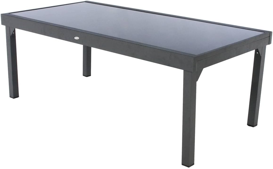 Hespéride - Table de Jardin Extensible Piazza Gris Graphite - 12 Places - Aluminium Antirouille Verre trempé - Meuble d'Extérieur Rallonge Coulissante