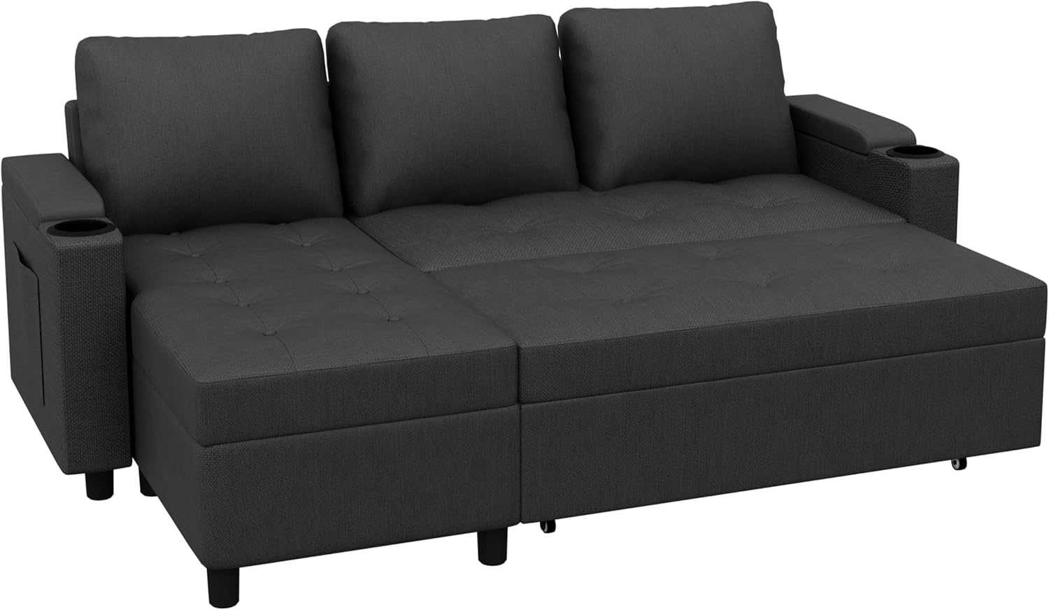 Devoko Canapé d'angle Convertible Modulaire 3 Places en L - Canapé-Lit avec Chaise Longue, Rangement Intégré et Porte-Gobelets - Design Moderne pour Salon, Anthracite (Gris)