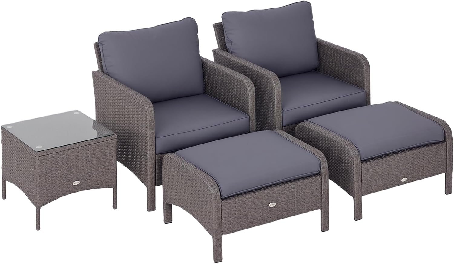 Outsunny Lot de 2 fauteuils de Jardin Grand Confort Repose-Pied Table Basse résine tressée Imitation rotin Coussins Gris