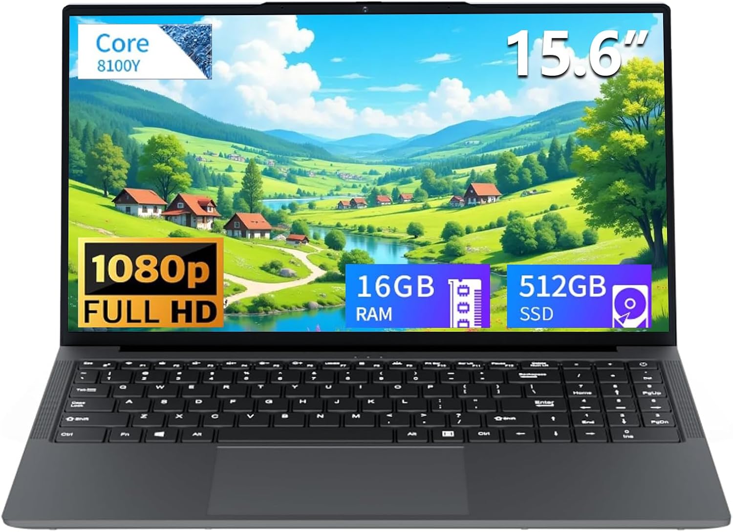 Ordinateur portable 15,6 pouces, PC Portable Win 11, écran HD 1920x1080 Core jusqu'à 3,4 GHz, Pc Portable 16Go 512Go SSD, Laptop avec WiFI 5 BT5.0, USB-3.0, type-c,emplacement pour carte TF, HDMI