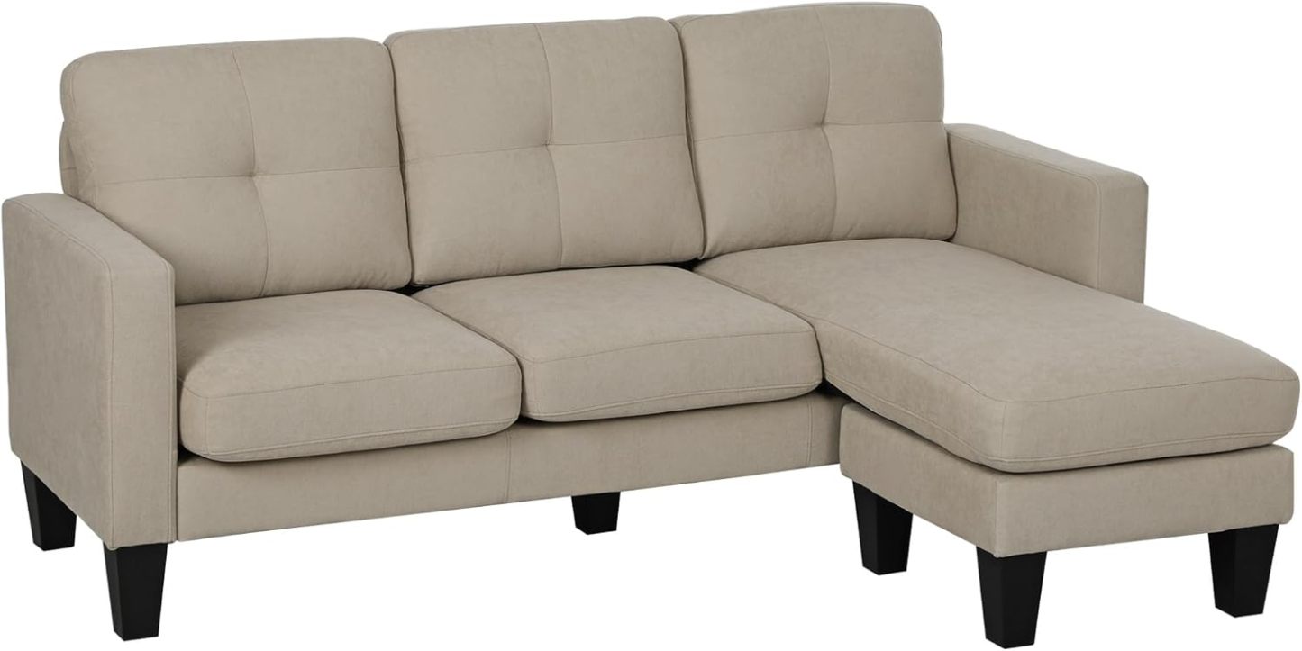 HOMCOM Canapé d'angle 3 Places méridienne réversible Droite ou Gauche, Salon, Grand Confort, Dossier capitonné, Beige