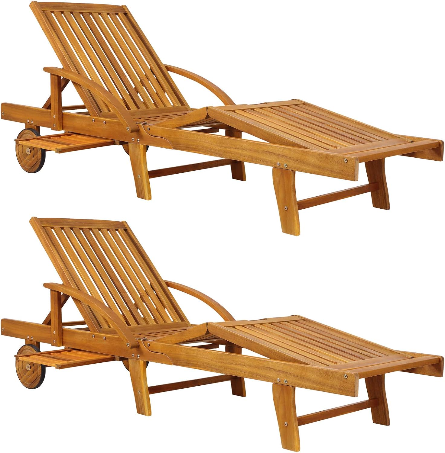 Casaria 2X Chaise Longue Tami Sun en Bois d'acacia transat avec Roues pour extérieur Jardin terrasse Bain de Soleil