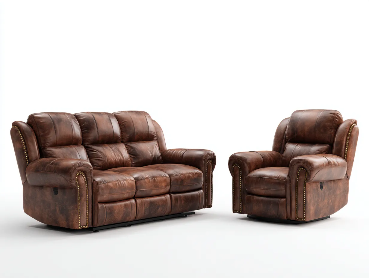 Ensemble canapé 3 places et fauteuil en cuir véritable 190x95x98 cm - brun - dossier réglable