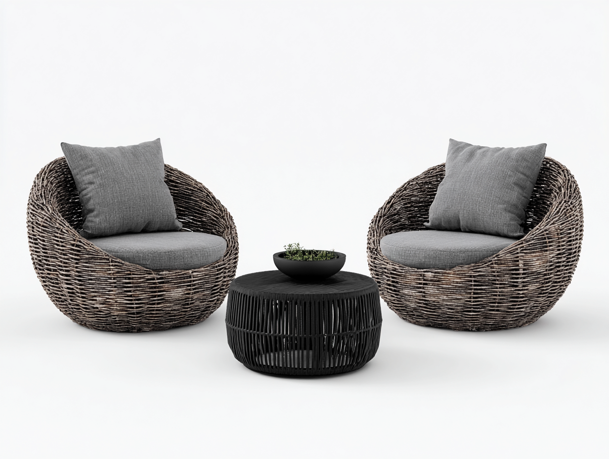 Ensemble table et chaises d'extérieur rotin 75x70x78 cm - brun/gris/noir - design moderne-Nestuse