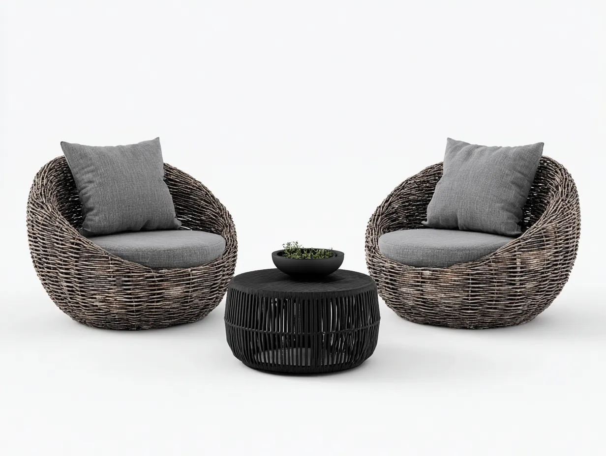 Ensemble table et chaises d'extérieur rotin 75x70x78 cm - brun/gris/noir - design moderne-Nestuse