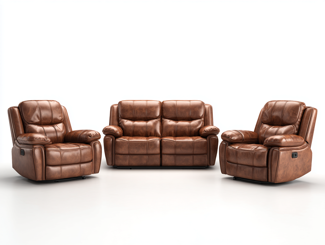 Ensemble canapé et fauteuils en cuir véritable 160x100x98 cm - marron - dossier réglable et design relax