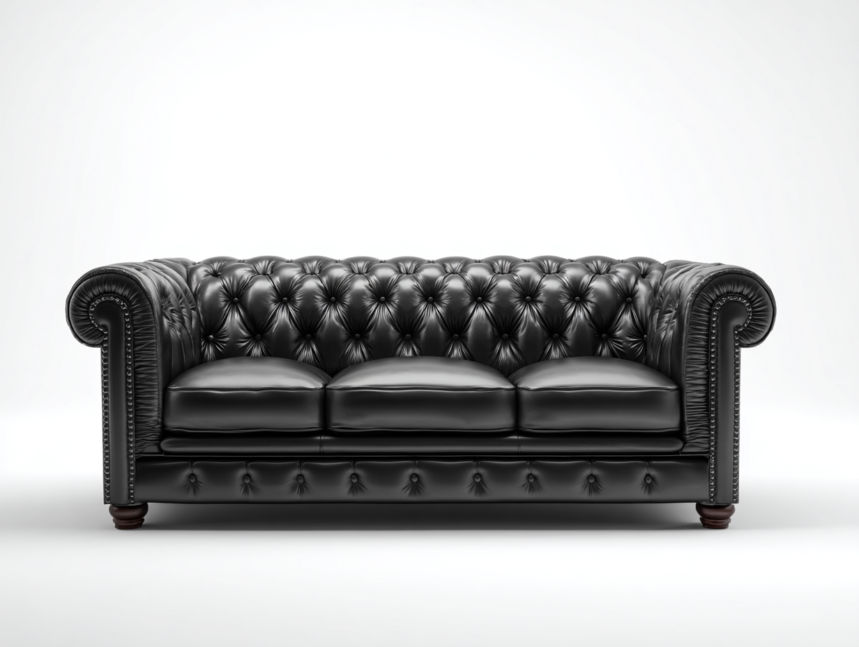 Canapé 3 places en cuir 220x90x75 cm - noir - style Chesterfield-Nestuse