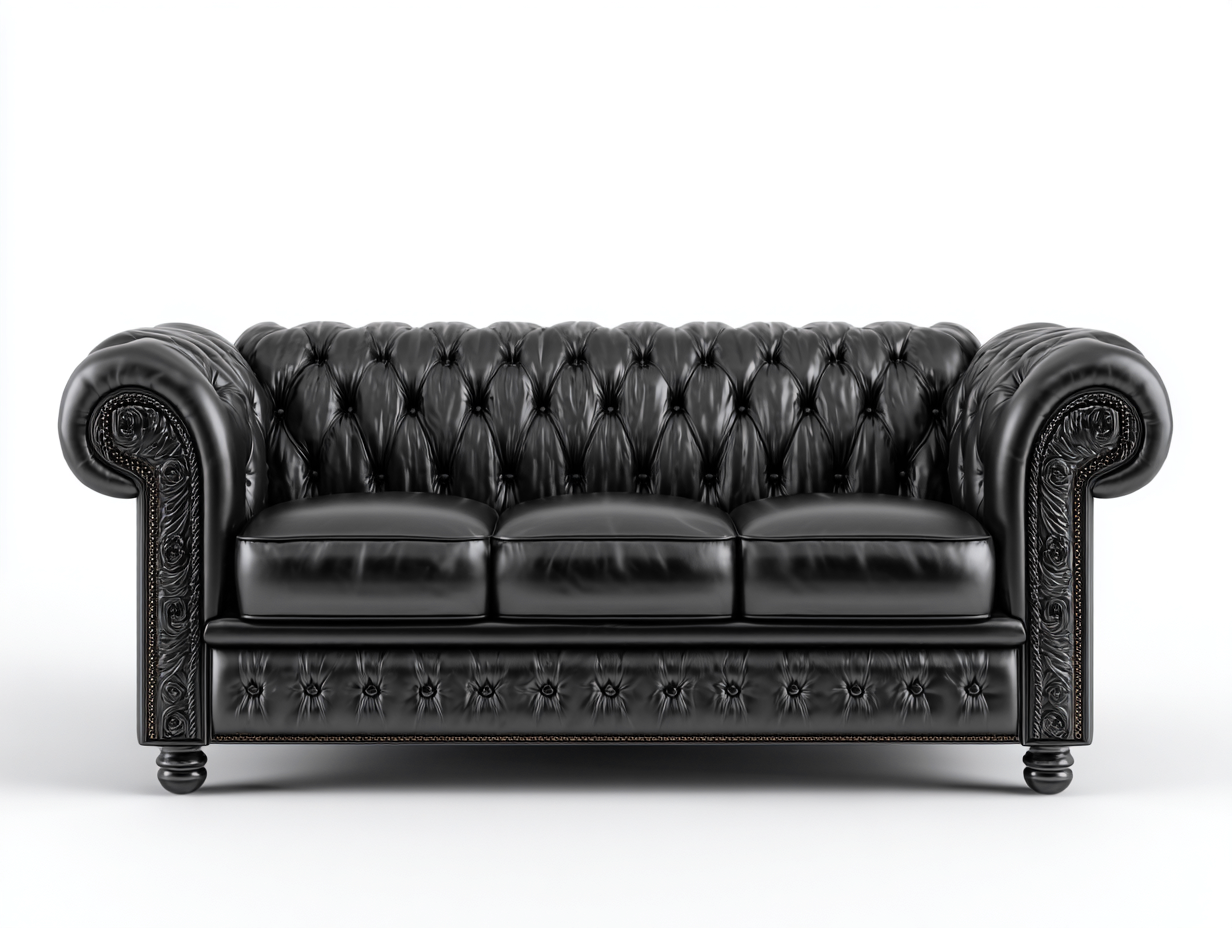 Canapé 3 places cuir 215x100x90 cm - noir - design classique-Nestuse