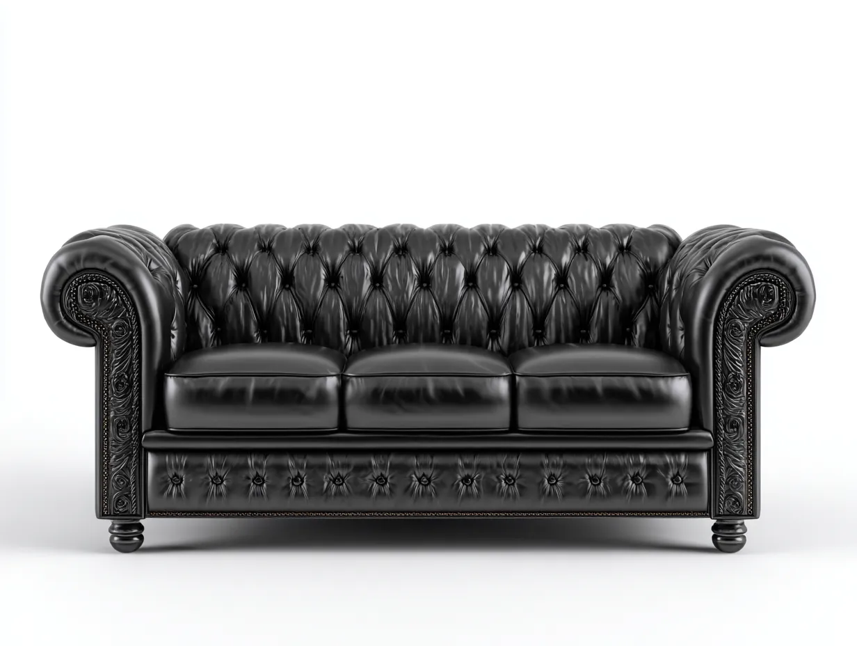 Canapé 3 places cuir 215x100x90 cm - noir - design classique-Nestuse