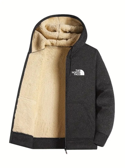 2024 THE NORthtTH FACE-Solid Color Sherpa Lined Men's Hooded Casual Long Sleeve Hooded Zipper Fitness Sports Hooded Jacket Winter Autumn