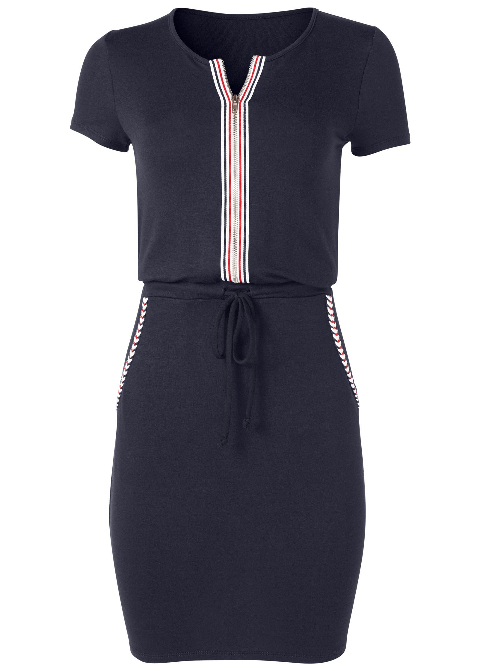 Zip-Front Lounge Dress - Navy-Basic Charm Store