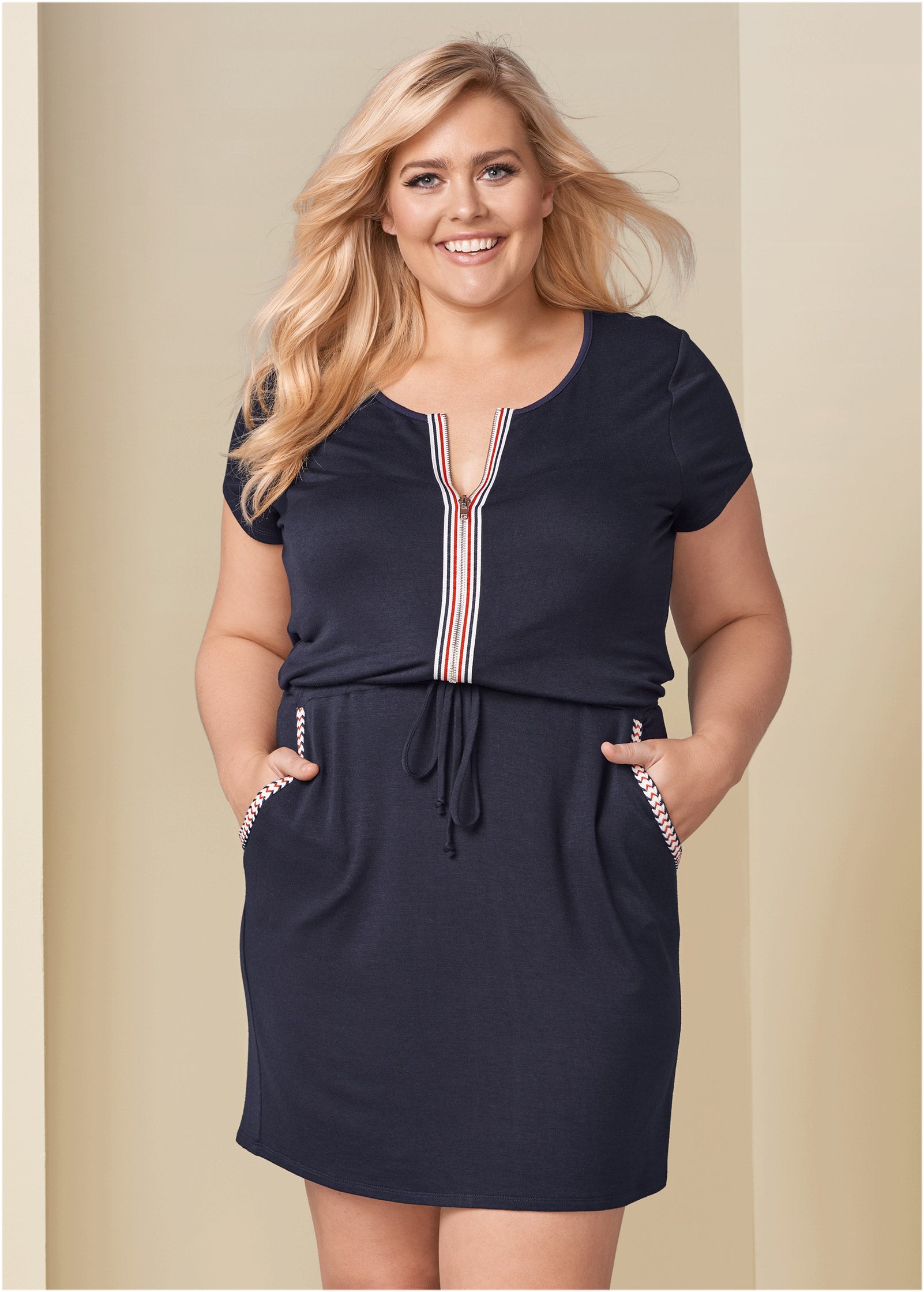 Zip-Front Lounge Dress - Navy-Basic Charm Store