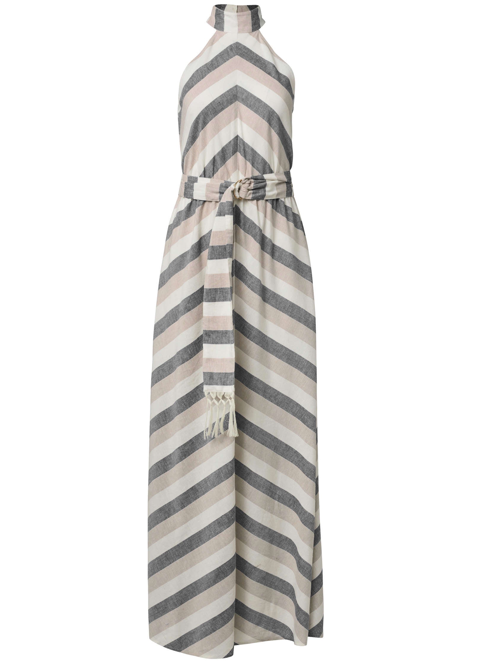 Striped Linen Dress - White Multi-Basic Charm Store