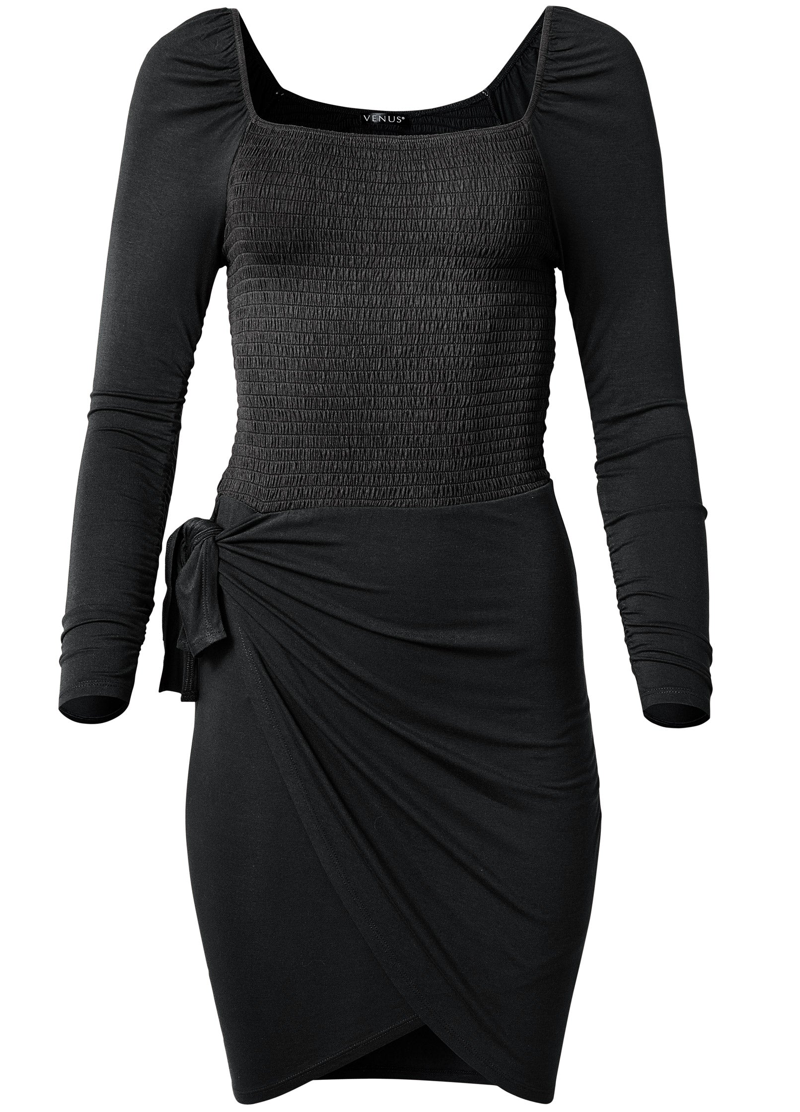 Wrap-Front Dress  - Black-Basic Charm Store