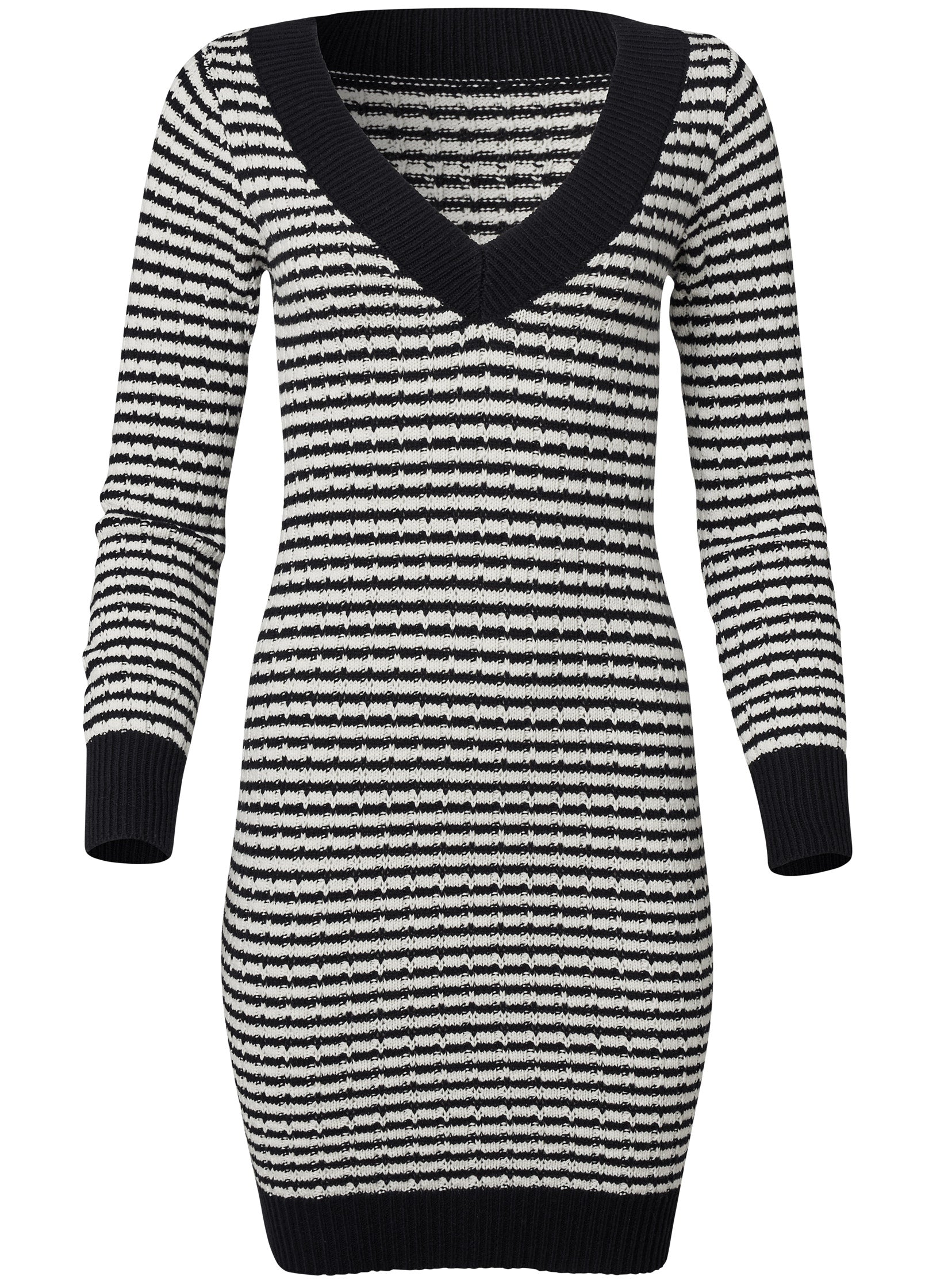 V-Neck Sweater Dress  - Black & White-Basic Charm Store