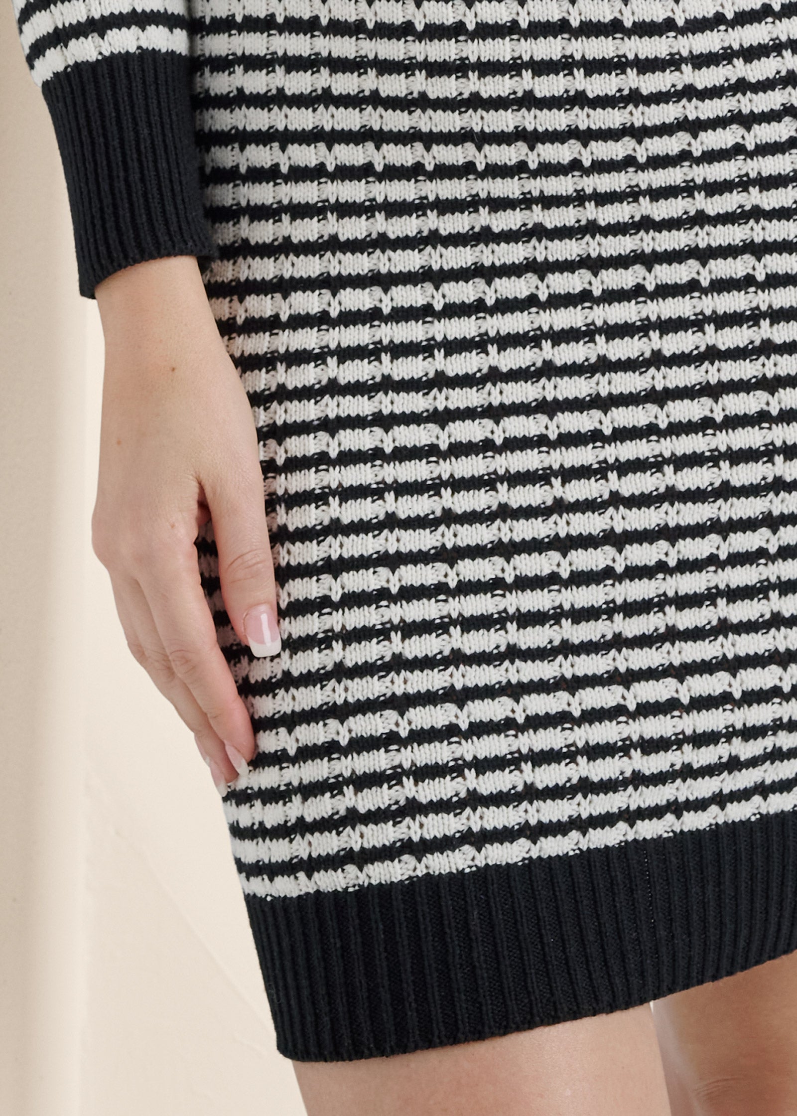 V-Neck Sweater Dress  - Black & White-Basic Charm Store