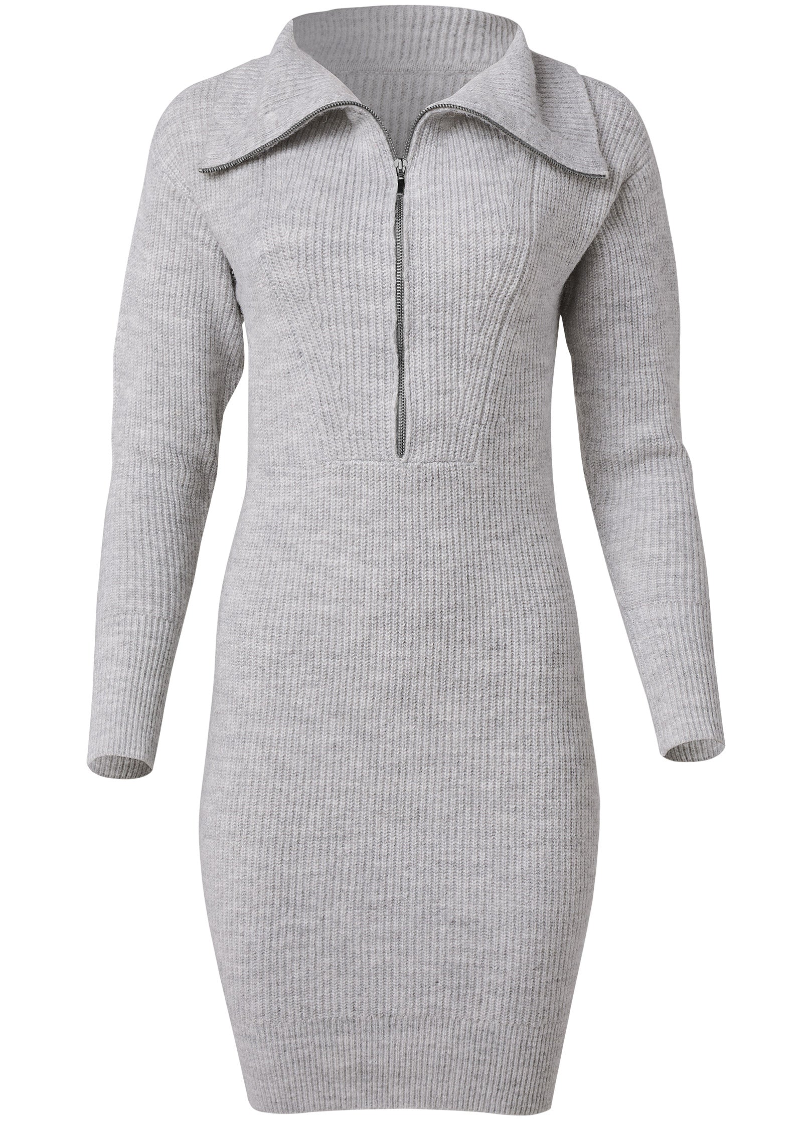 Zip Front Sweater Dress  - Heather Grey-Basic Charm Store
