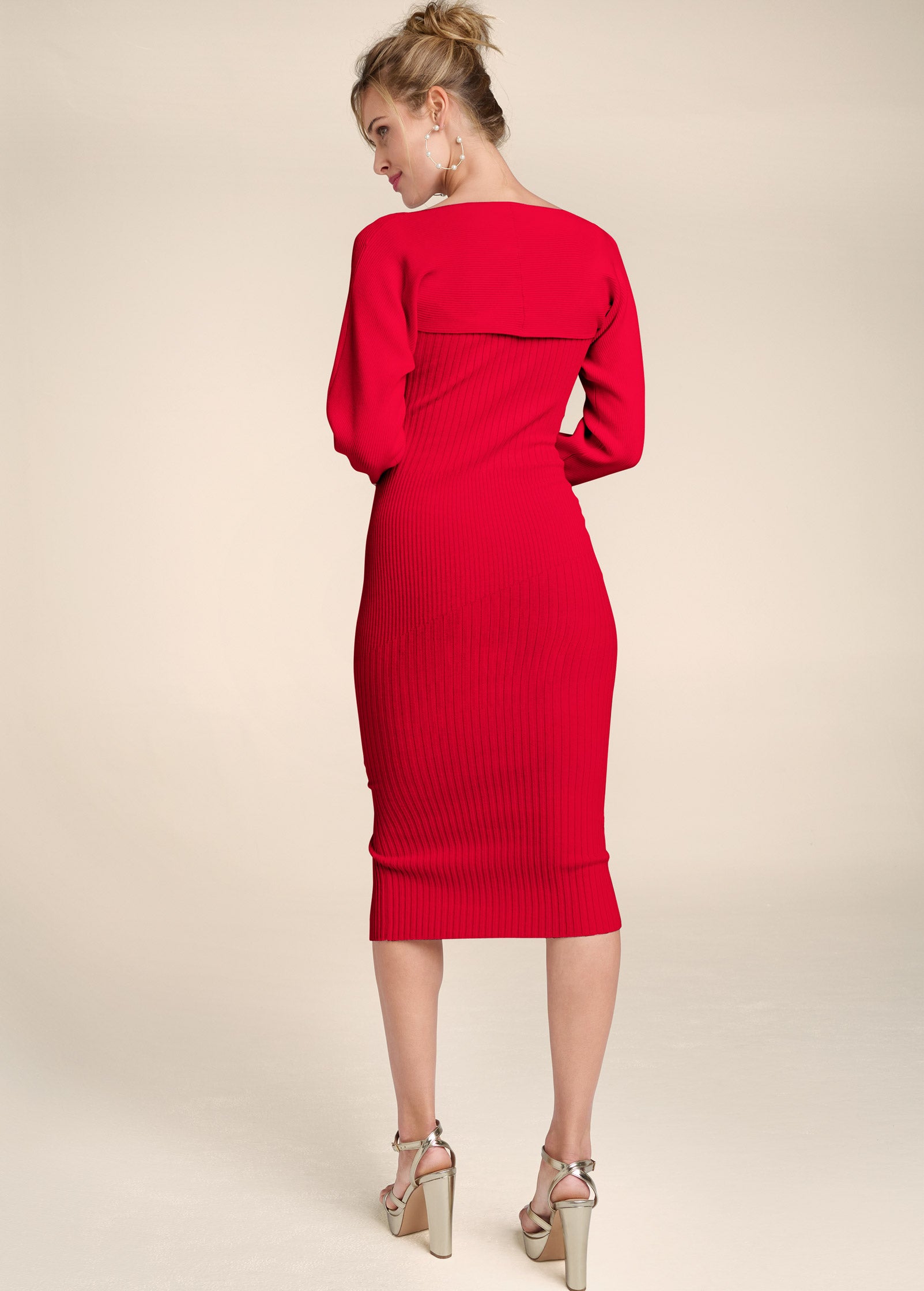 Sweater Dress With Shrug - Red-Basic Charm Store