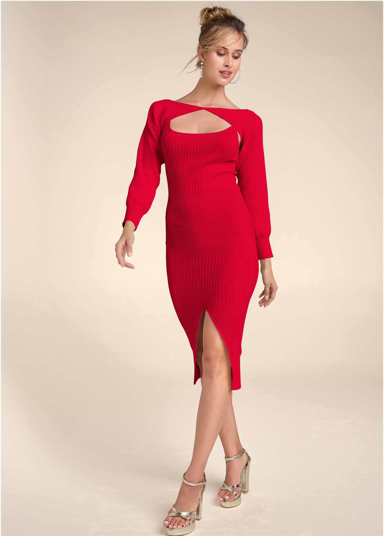 Sweater Dress With Shrug - Red-Basic Charm Store