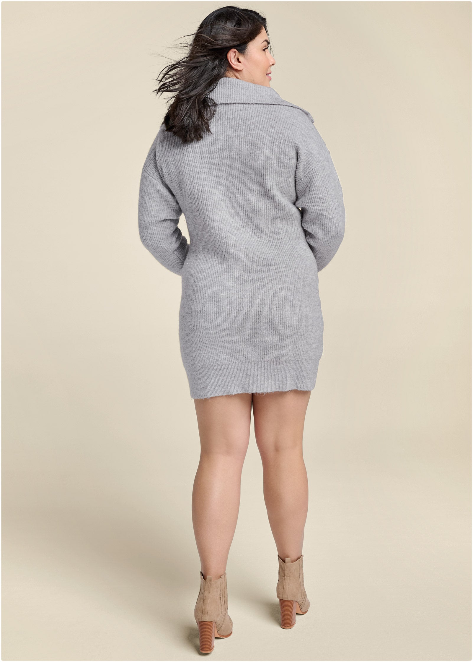 Zip Front Sweater Dress  - Heather Grey-Basic Charm Store