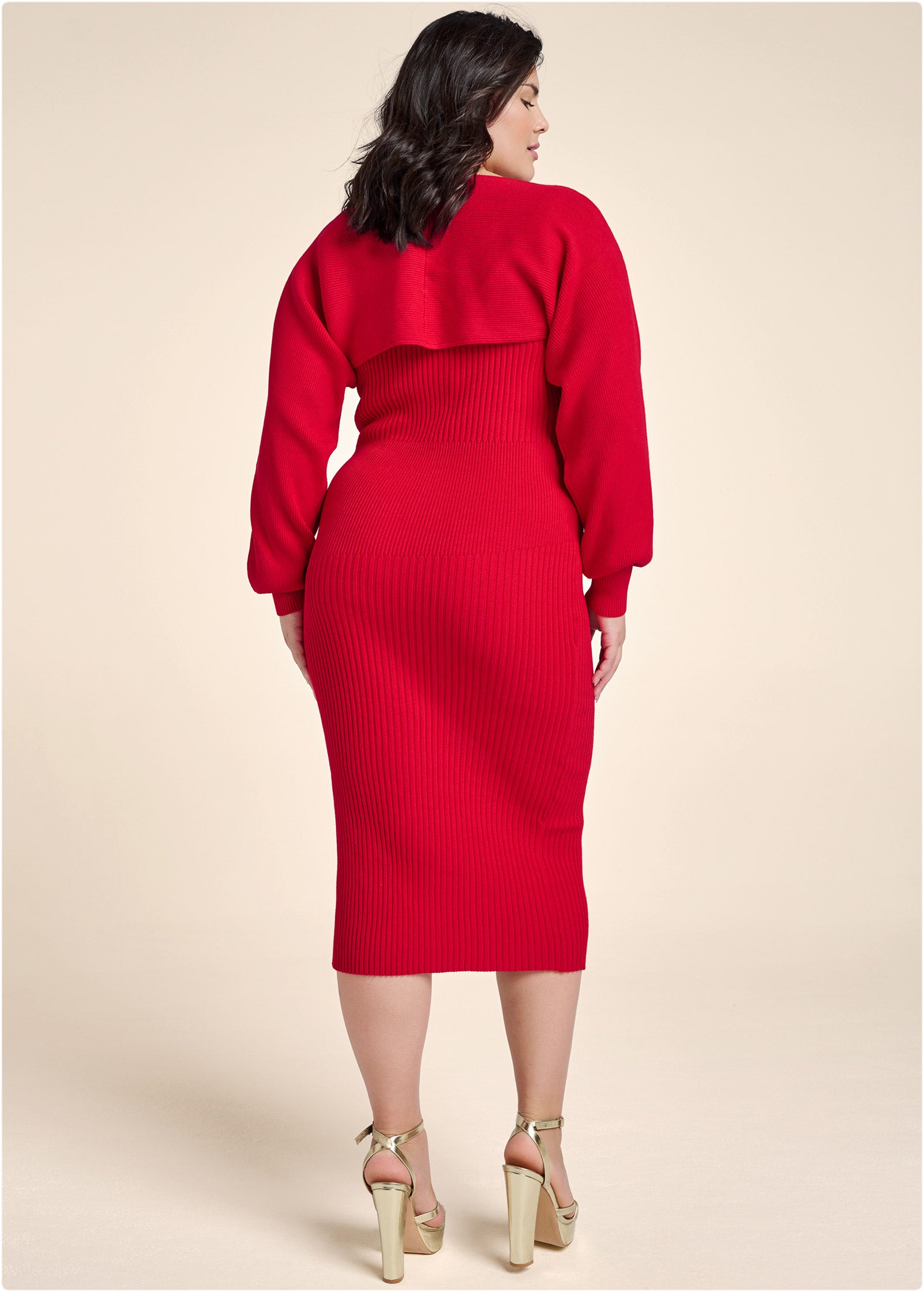 Sweater Dress With Shrug - Red-Basic Charm Store