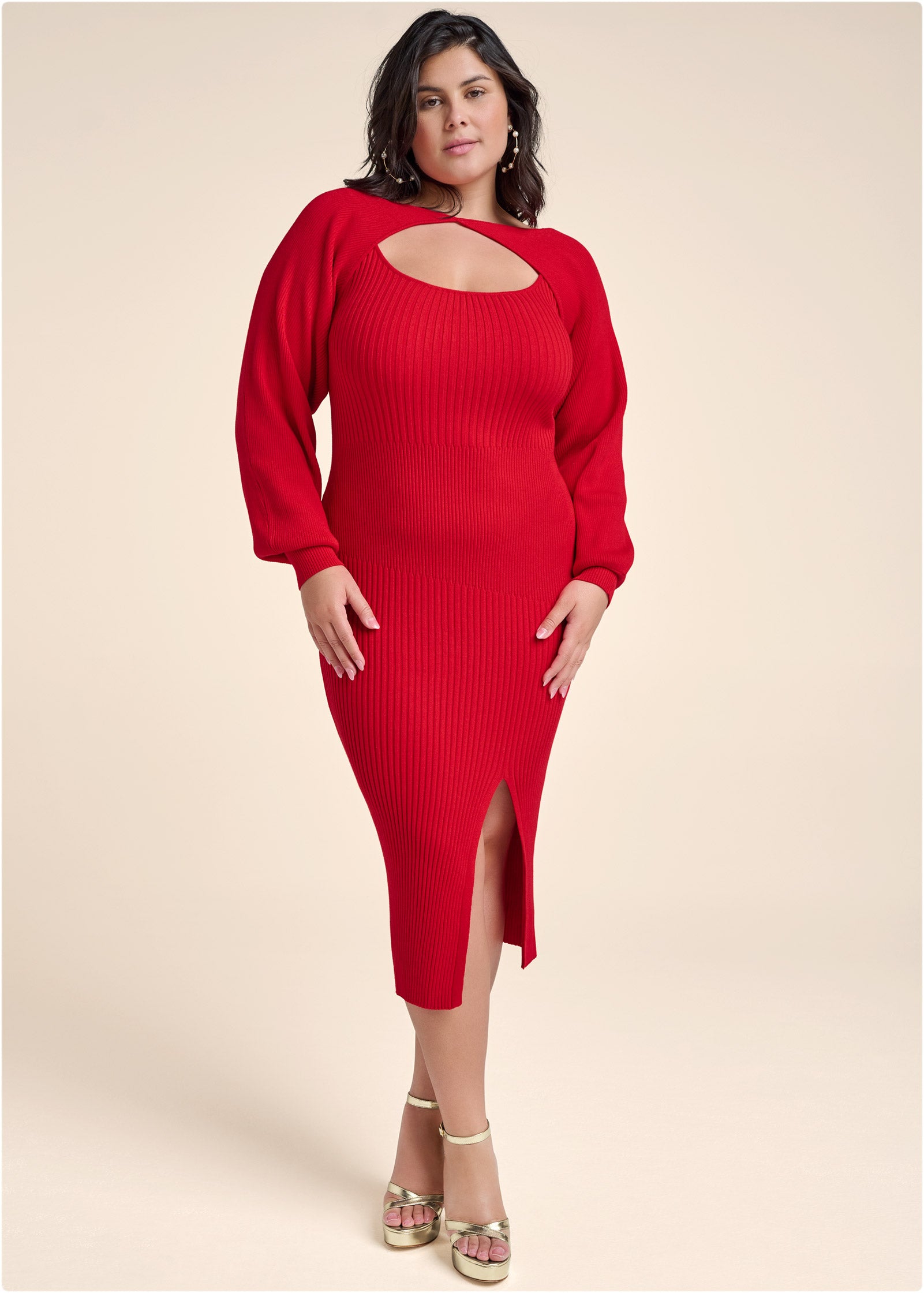 Sweater Dress With Shrug - Red-Basic Charm Store