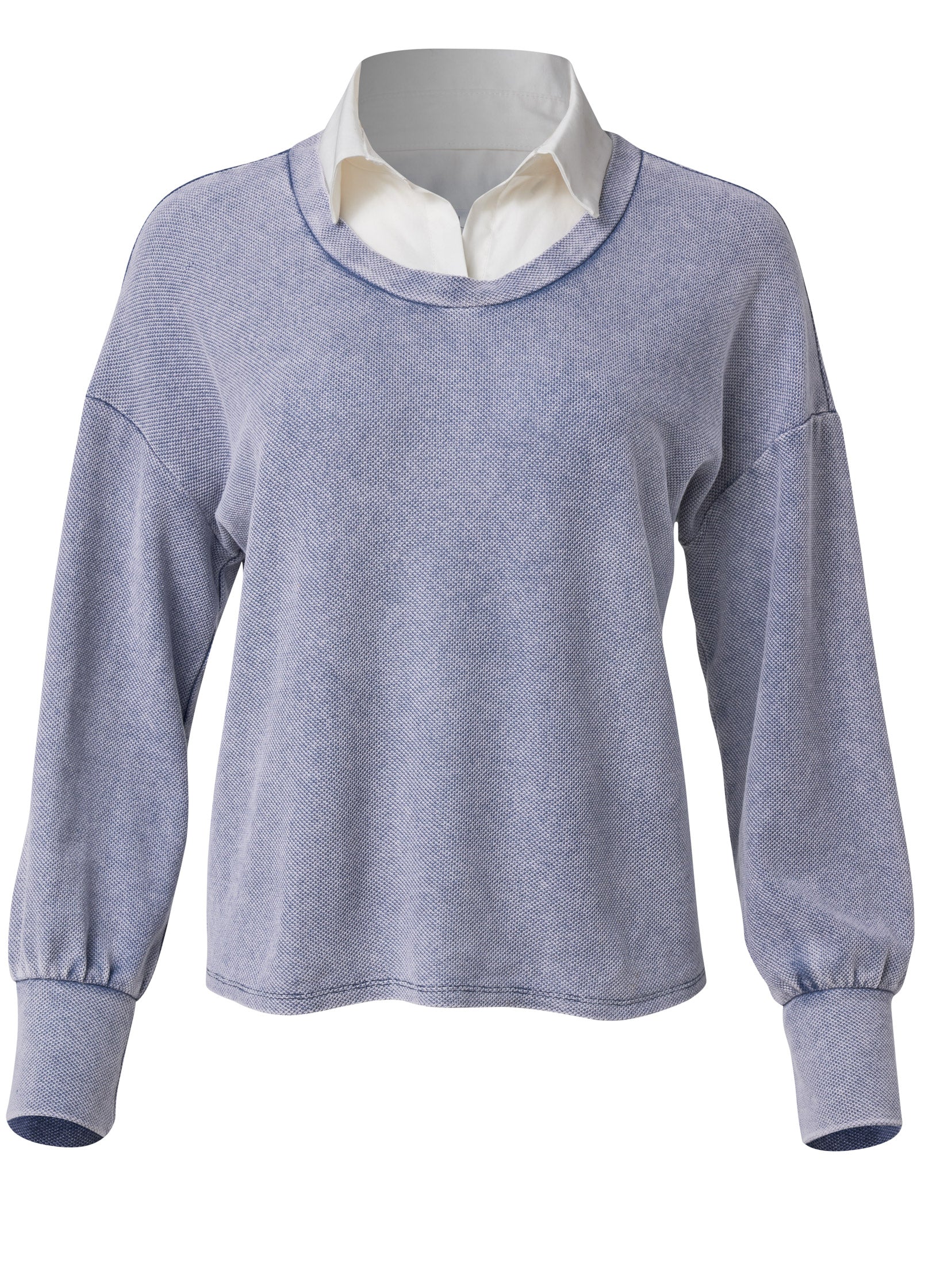 Washed Collar Lounge Top - Dark Blue-Basic Charm Store