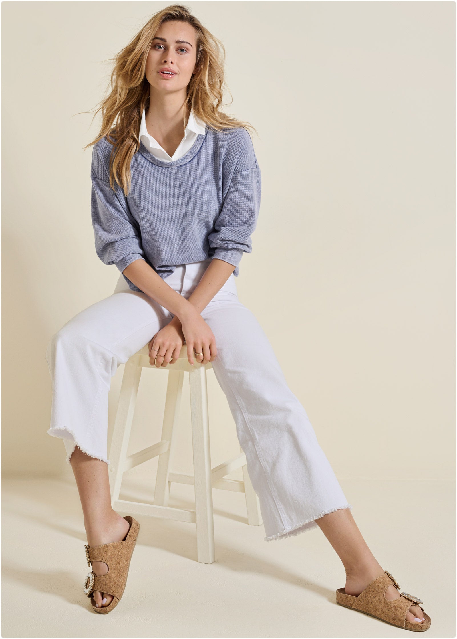 Washed Collar Lounge Top - Dark Blue-Basic Charm Store