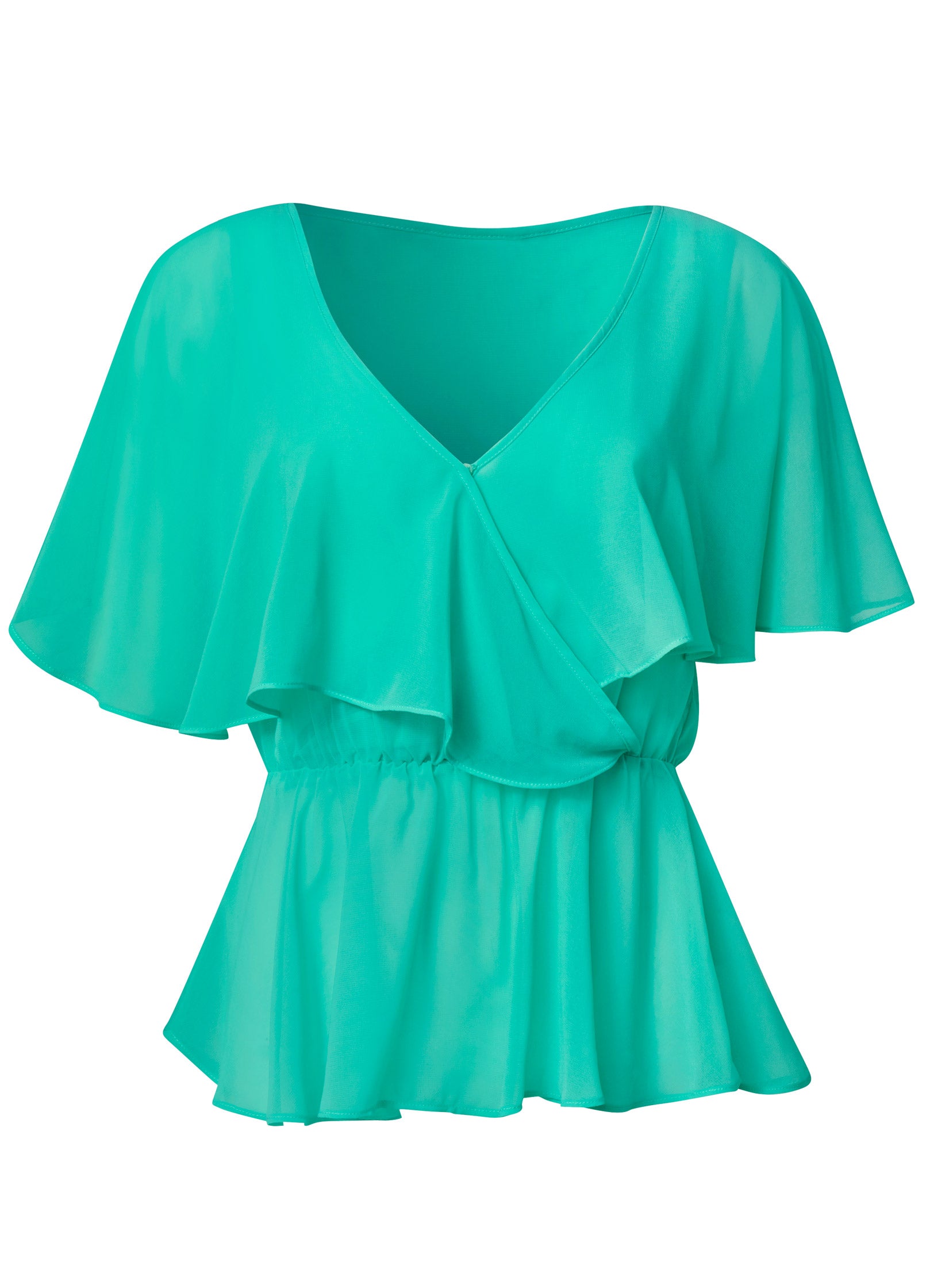 Wrap Chiffon Top - Turquoise-Basic Charm Store