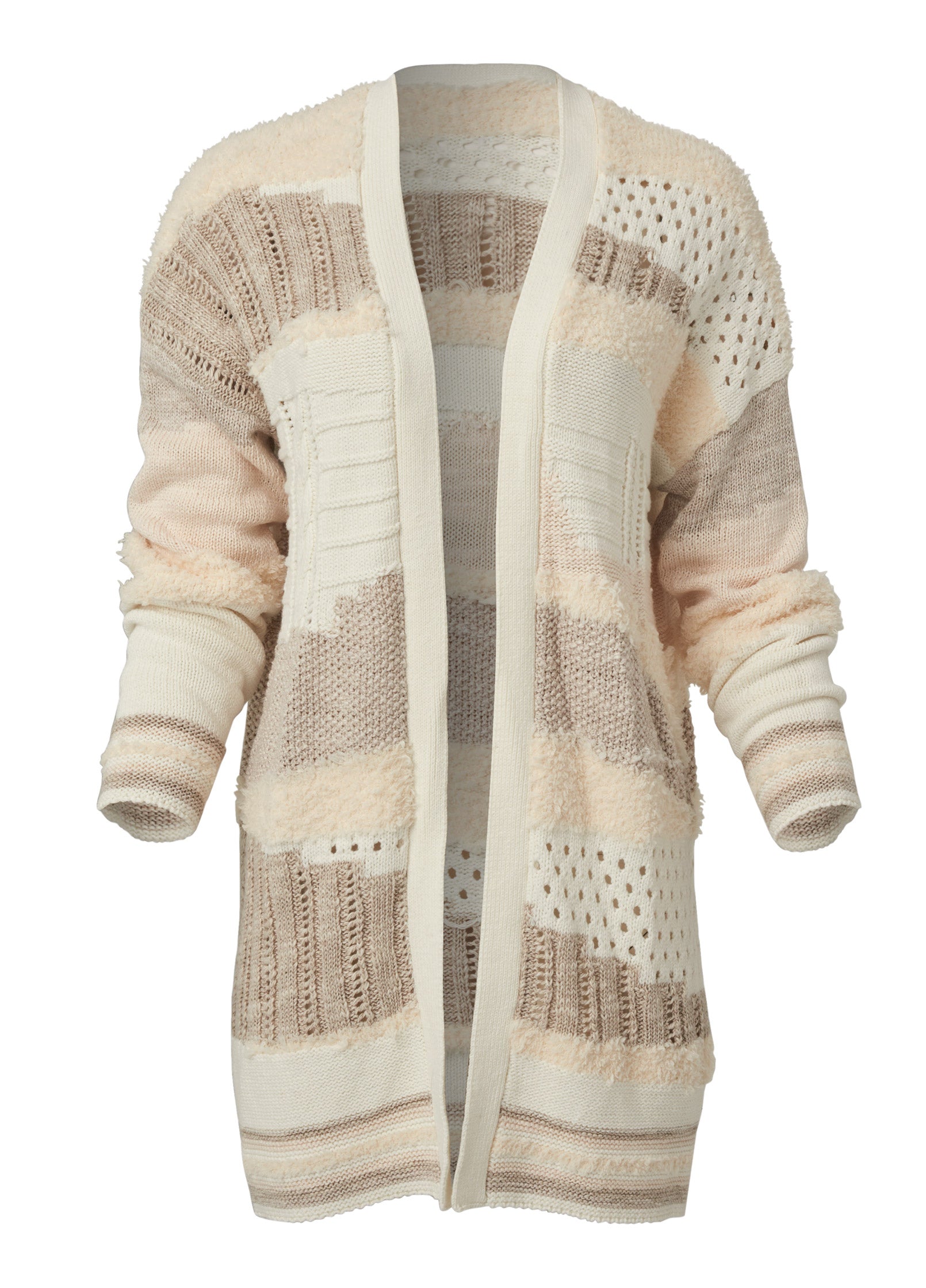 Textured Open Cardigan - Cream Multi-Basic Charm Store